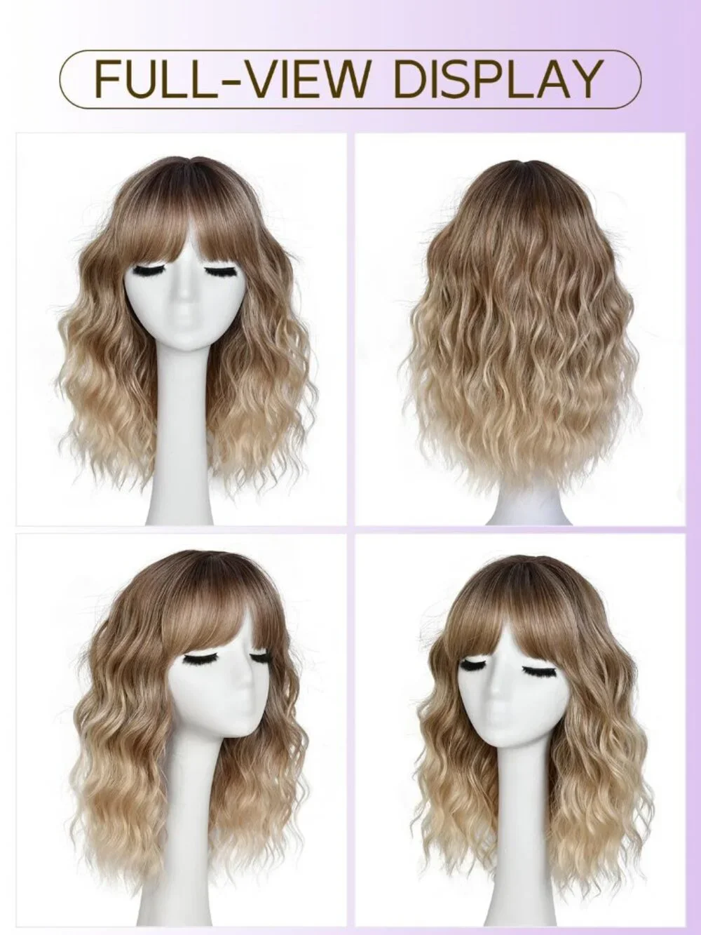 Women's Brown Blonde 14 Inch Natural Synthetic Short Curly Wavy Fiber Wigs